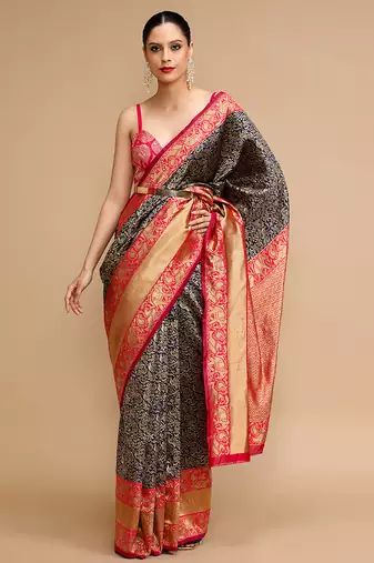 Blue lichi silk blend jacquard saree