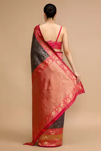Blue lichi silk blend jacquard saree