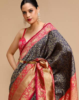 Blue lichi silk blend jacquard saree 3