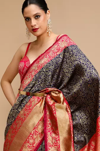 Blue lichi silk blend jacquard saree