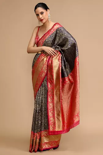 Blue lichi silk blend jacquard saree