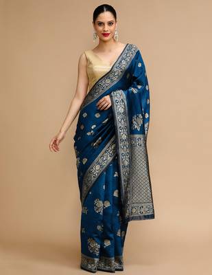Blue lichi silk blend jacquard saree 1