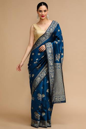 Blue lichi silk blend jacquard saree