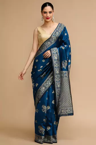 Blue lichi silk blend jacquard saree