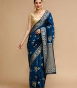 Blue lichi silk blend jacquard saree