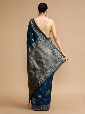 Blue lichi silk blend jacquard saree 2
