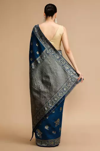 Blue lichi silk blend jacquard saree