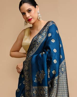 Blue lichi silk blend jacquard saree 3