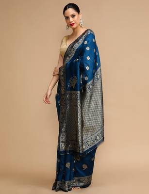 Blue lichi silk blend jacquard saree 4