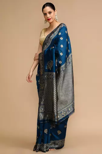 Blue lichi silk blend jacquard saree