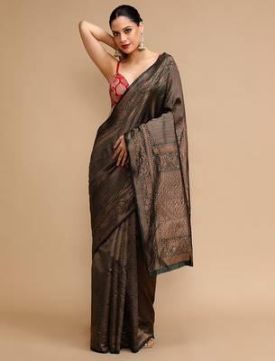 Black lichi silk blend jacquard saree 1