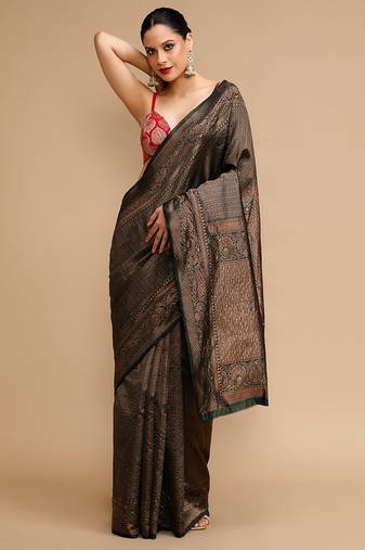 Black lichi silk blend jacquard saree