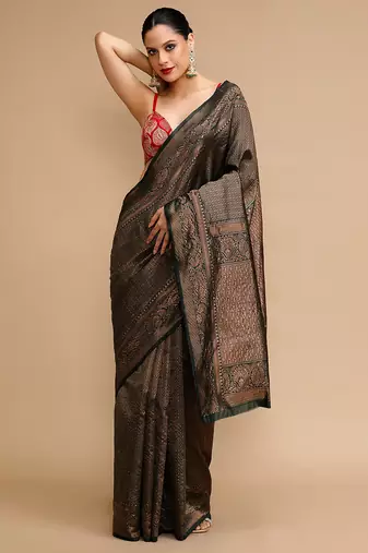 Black lichi silk blend jacquard saree