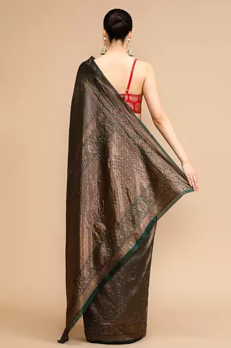Black lichi silk blend jacquard saree