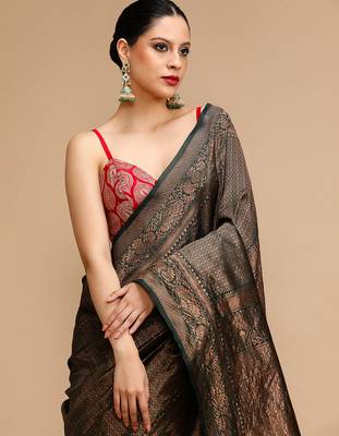 Black lichi silk blend jacquard saree 3