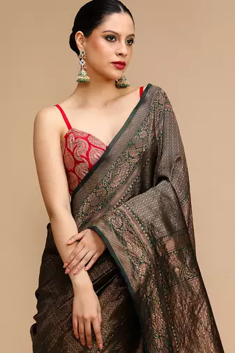 Black lichi silk blend jacquard saree