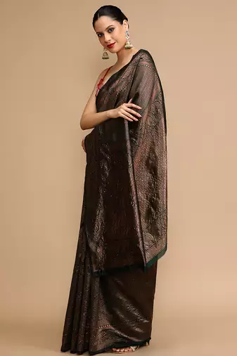 Black lichi silk blend jacquard saree