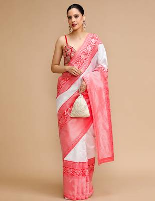 Off white lichi silk blend jacquard saree 1