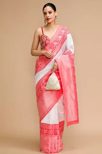 Off white lichi silk blend jacquard saree