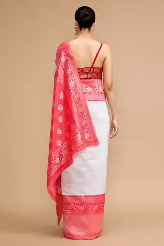 Off white lichi silk blend jacquard saree