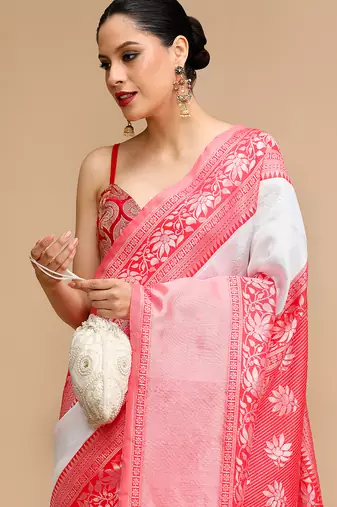 Off white lichi silk blend jacquard saree