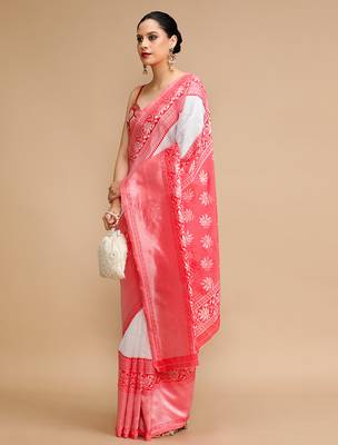 Off white lichi silk blend jacquard saree 4