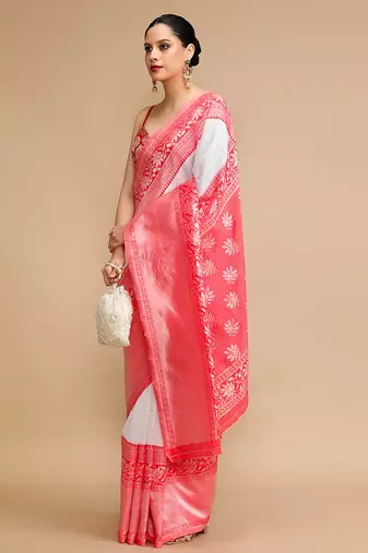 Off white lichi silk blend jacquard saree