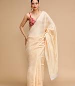 Cream lichi silk blend jacquard saree