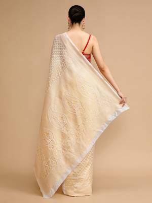 Cream lichi silk blend jacquard saree 2