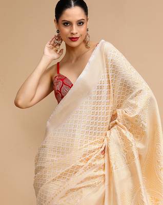 Cream lichi silk blend jacquard saree 3