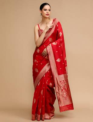 Red lichi silk blend jacquard saree 1