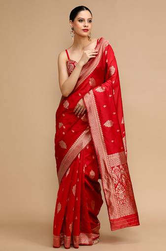Red lichi silk blend jacquard saree