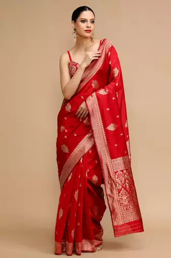 Red lichi silk blend jacquard saree