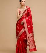 Red lichi silk blend jacquard saree