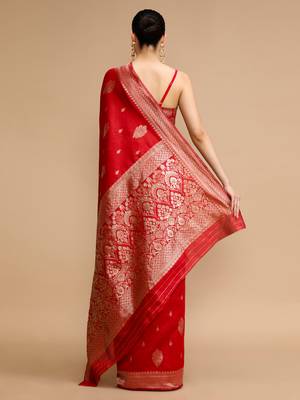 Red lichi silk blend jacquard saree 2