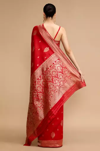 Red lichi silk blend jacquard saree