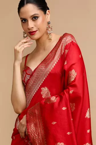Red lichi silk blend jacquard saree