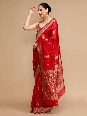 Red lichi silk blend jacquard saree 4