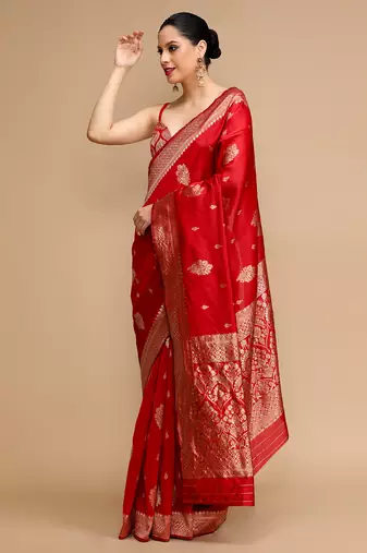 Red lichi silk blend jacquard saree