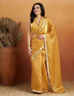 mustard velvet ready to wear saree 1