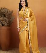 mustard velvet ready to wear saree