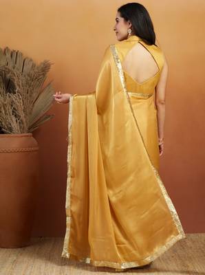 mustard velvet ready to wear saree 2