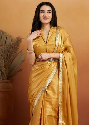 mustard velvet ready to wear saree 3