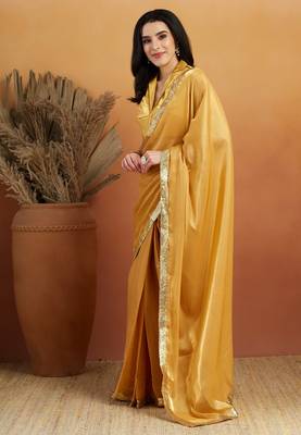 mustard velvet ready to wear saree 5