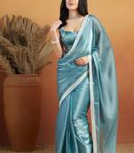 ready made sky blue velvet saree