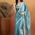 Sky blue velvet ready to wear saree
