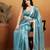 Sky blue velvet ready to wear saree