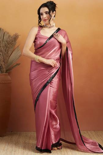 Pink velvet ready to wear saree