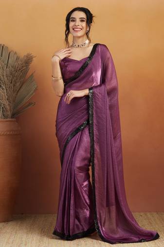 Purple velvet ready to wear saree