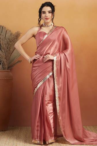 Dusty pink velvet ready to wear saree